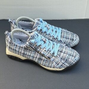 Therafit Sienna Side Zip Sport Casual Lt. Blue Plaid Shoes‎ Sz 9